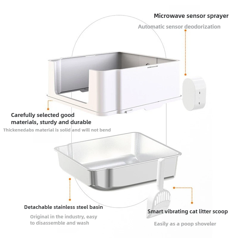 Stainless Steel Cat Litter Box Large-space Pet Supplies Open Cat Toilet Waterproof Non Stick Rust Proof Easy Clean Accessories - imagen 3