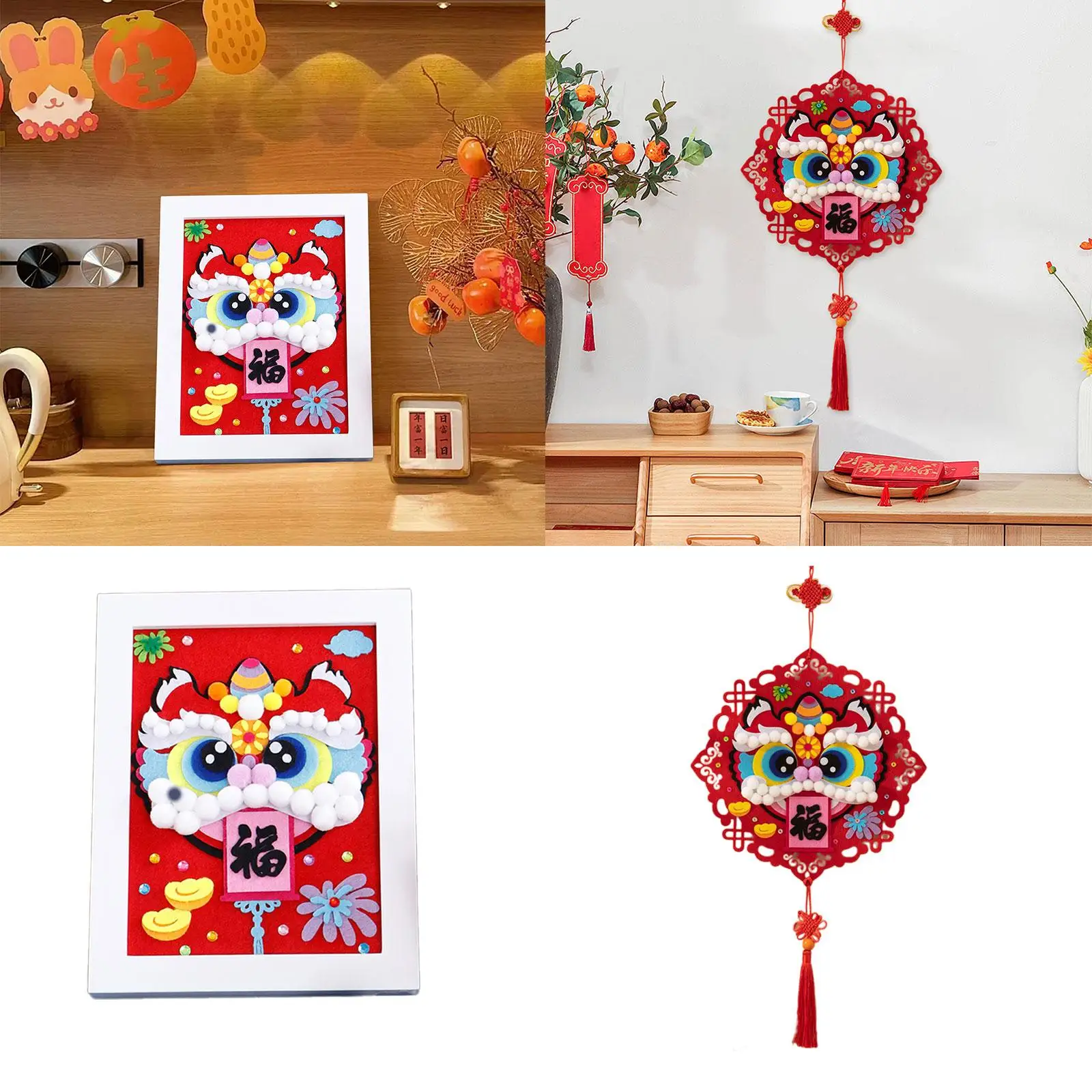 Pegatina de danza del león, Kit de artesanía de costura de animales, juego de bricolaje de tela y madera para decoración del hogar, Festival de Año Nuevo - imagen 5