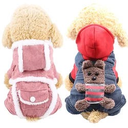 Abrigo de invierno para perros de pana de doble capa, chaqueta gruesa y cálida para perros y gatos pequeños y medianos, traje para cachorros con capucha y forro polar