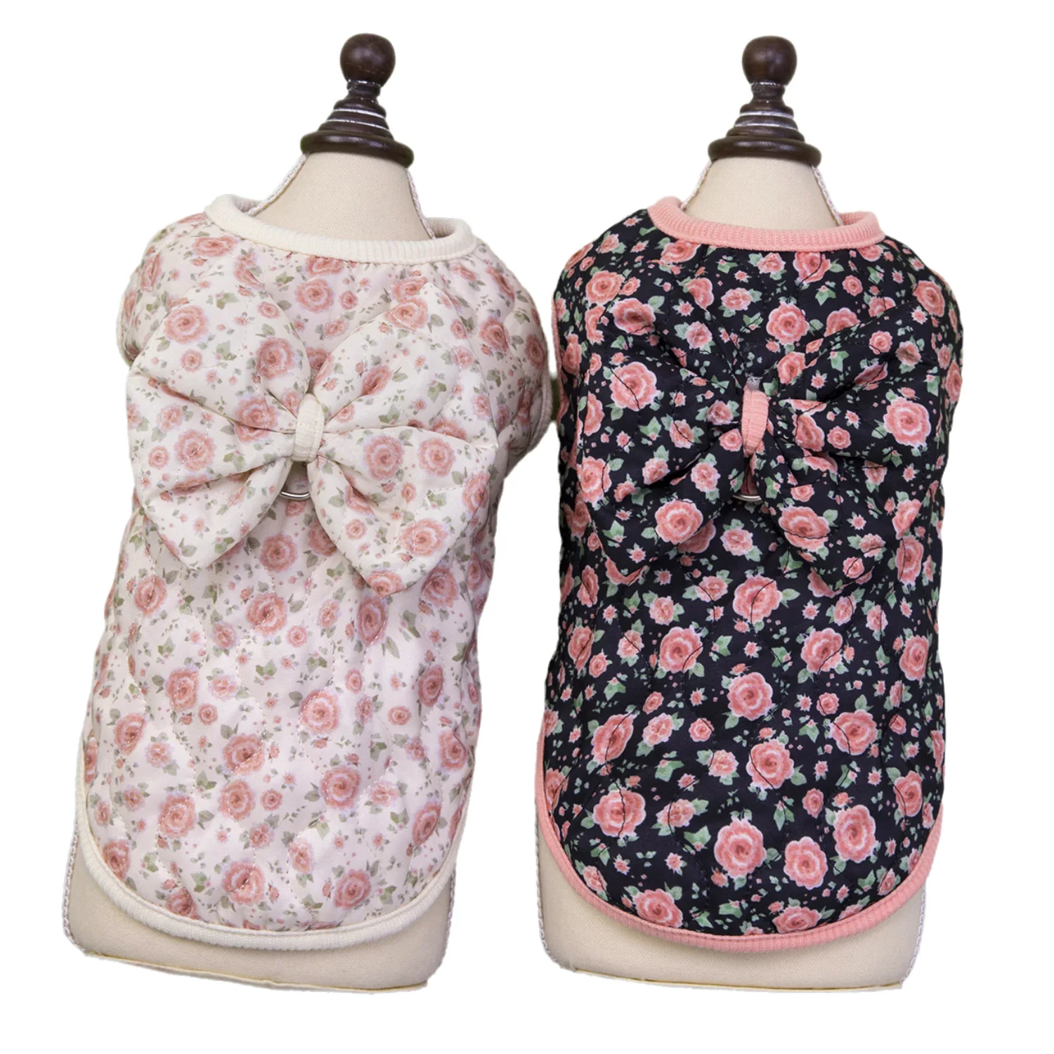 Chaleco Floral de invierno para mascotas, abrigo cálido con lazo para perros pequeños y gatos, camiseta sin mangas para otoño/invierno, ropa para perros pequeños, ropa para cachorros - imagen 5