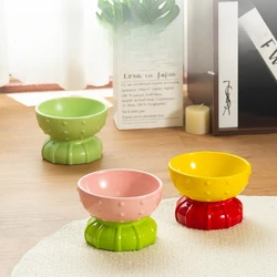 Cuenco de cerámica antigolpes con patas altas para agua potable de estilo Simple y creativo, cuenco de comida para perros y gatos, cuenco bonito de cerámica para gatos