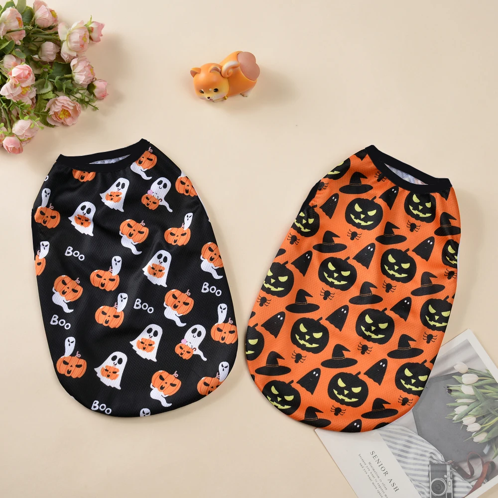 Ropa con estampado de calabaza para perros pequeños y gatos, Chaleco de fiesta de Halloween, camiseta para cachorros, Yorkies, Pug, Chihuahua, Jersey, disfraz, abrigo para mascotas - imagen 2