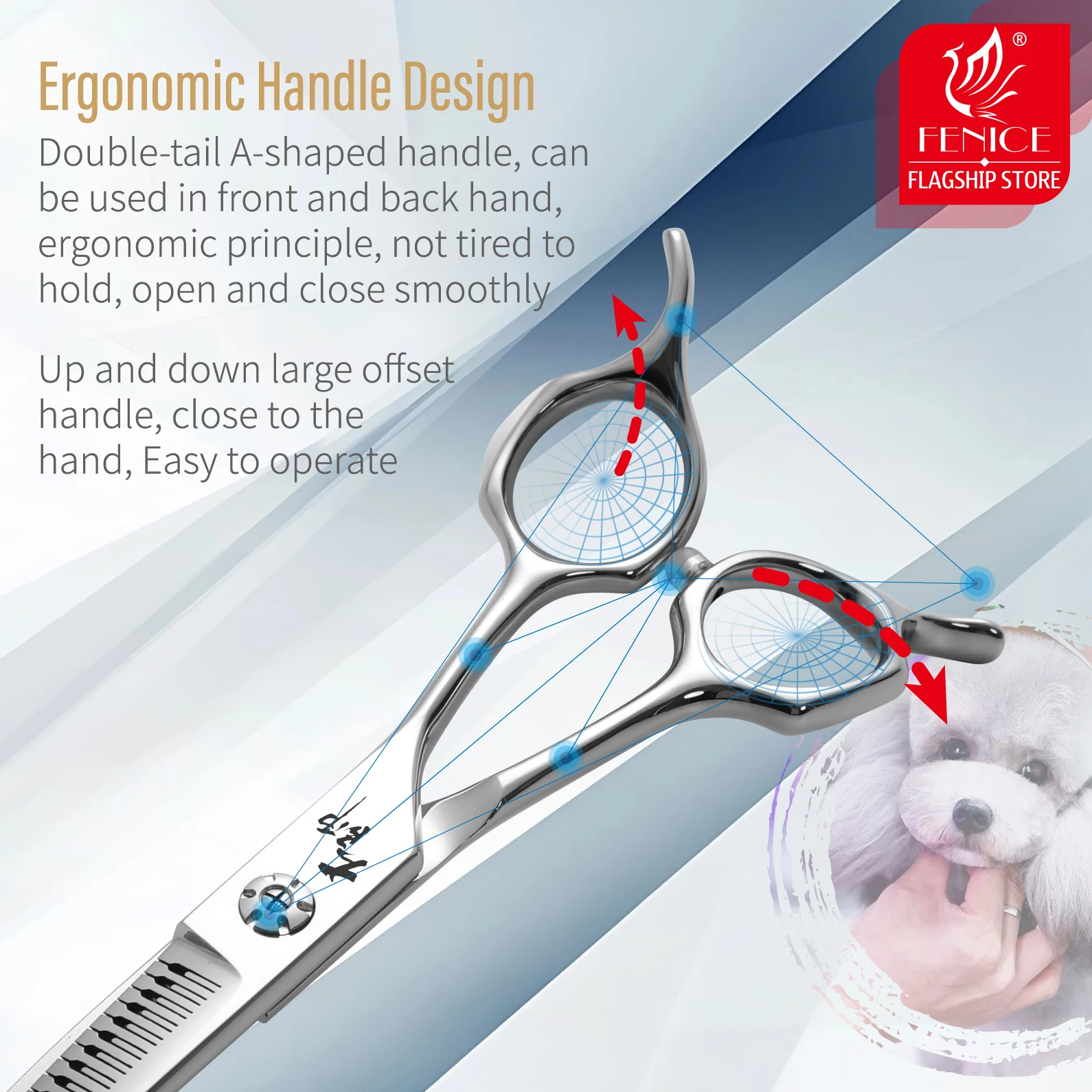 Fenice-tijeras mágicas 5D para el cuidado de mascotas, 7 pulgadas, con dientes pequeños, corte y peluquería, tijeras curvas de belleza para perros JP440C - imagen 5