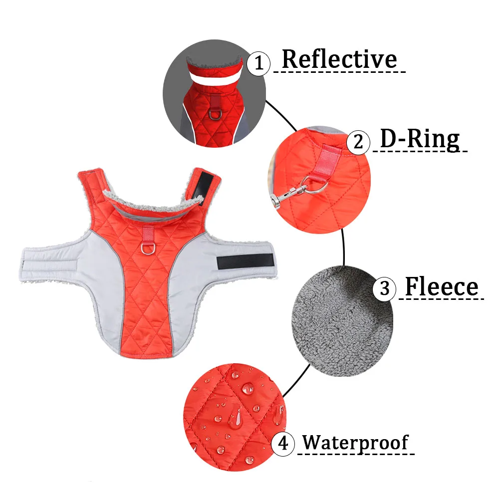 Chaqueta de invierno para perros grandes, ropa impermeable reflectante para perros medianos y grandes, abrigo con cuello alto, trajes de Labrador de lana gruesa - imagen 3