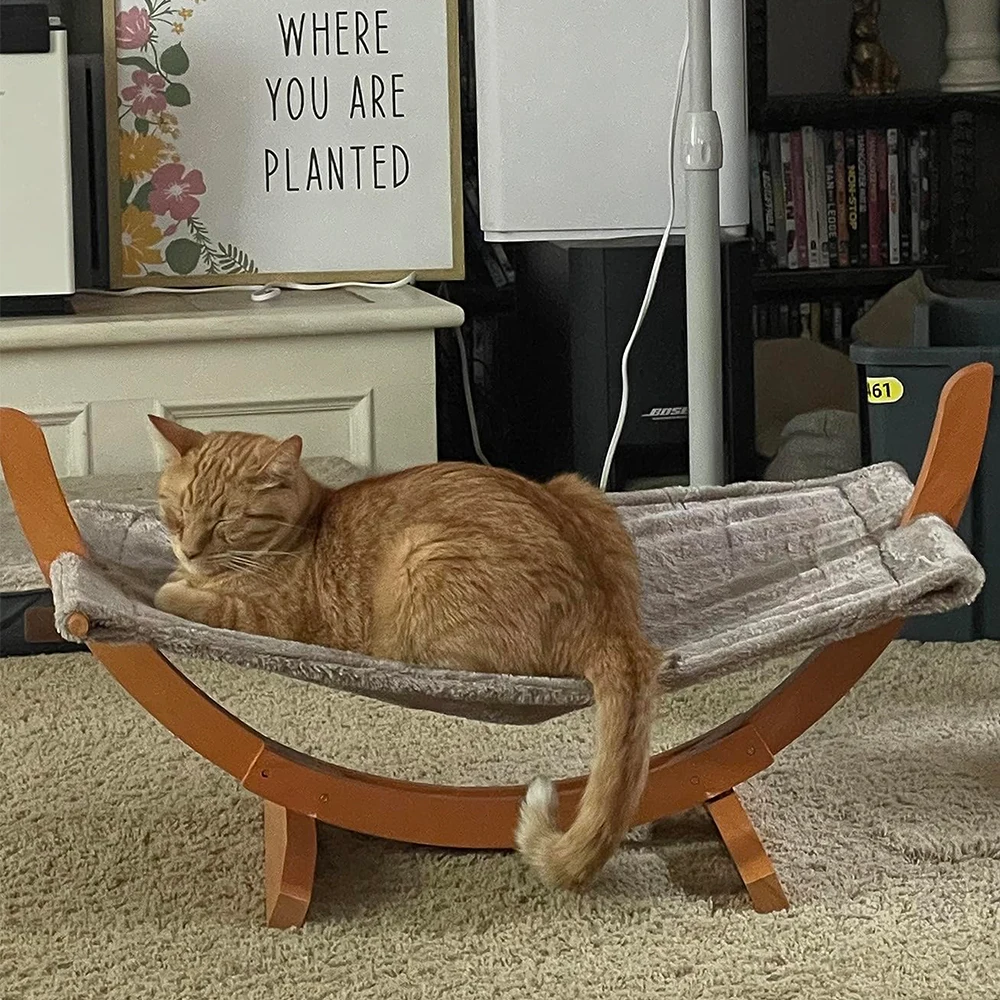 Hamaca de lana suave para gatos, manta para gatitos para jugar a dormir, madera maciza, resistente y fácil de montar, juguetes para gatos para interiores y exteriores - imagen 4