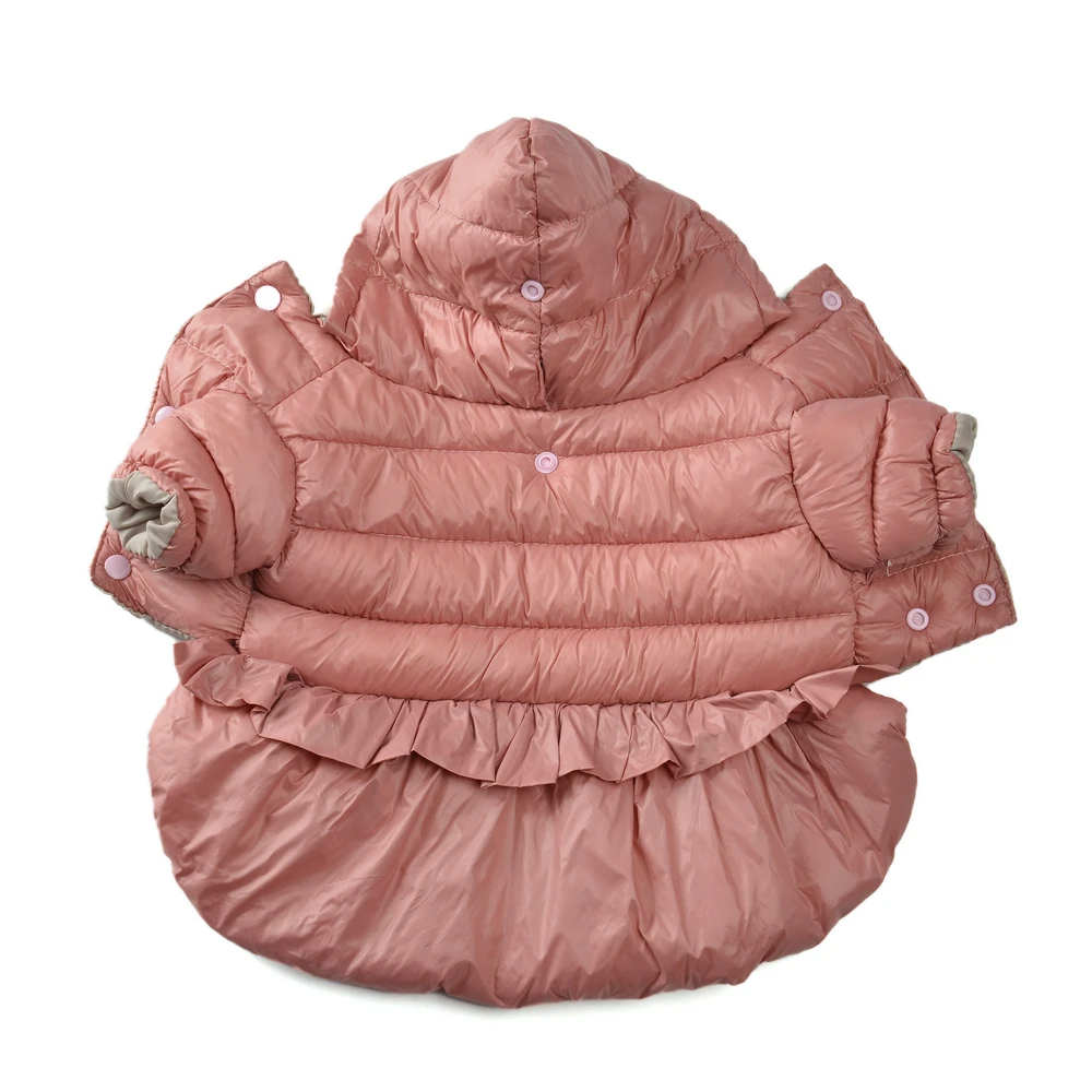 Ropa para mascotas con volantes dulces para invierno, abrigo cálido con capucha para perros pequeños y gatos, abrigo impermeable para exteriores, bonito disfraz de Bulldog Chihuahua - imagen 4