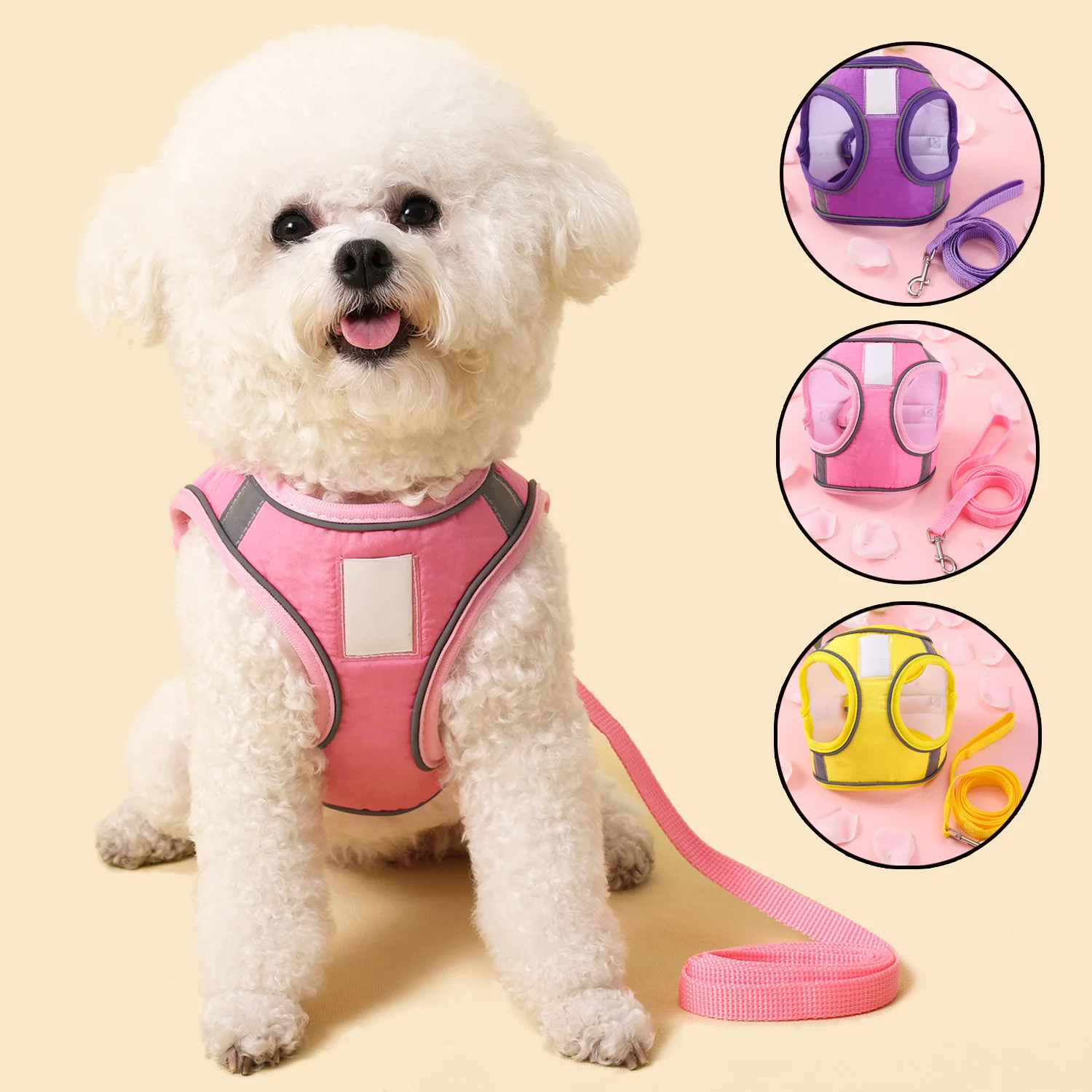 Conjunto de correa reflectante para gatos, cómodo y transpirable, arnés para gatos pequeños, accesorios de correa para perros bonitos ajustables con etiqueta de nombre