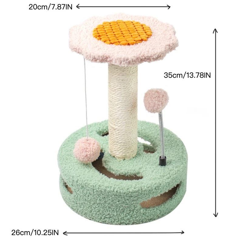 Torre de escalada para gatos de girasol, árbol pequeño para gatos con forro polar de peluche, diseño de felpa suave, postes rascadores de Sisal, bola de pista, bola de resorte