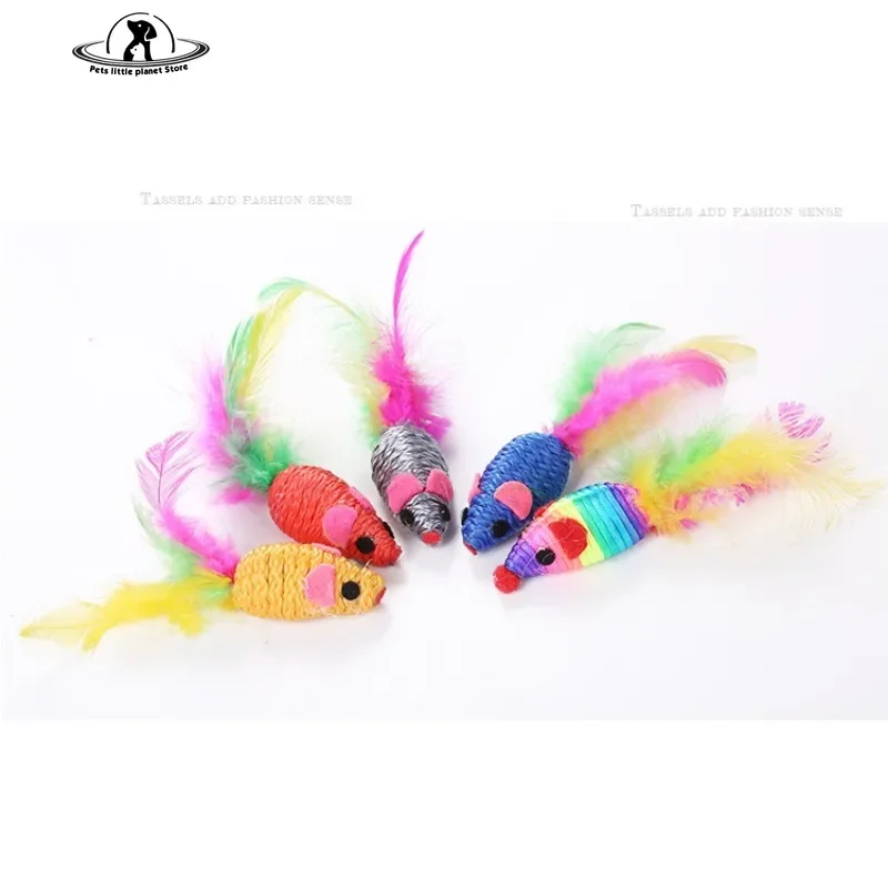 Juguetes de vellón suave para gatos, ratón falso para gatitos, divertido juguete para gatos con plumas de colores, juguete interactivo para gatos, accesorios para gatos - imagen 3