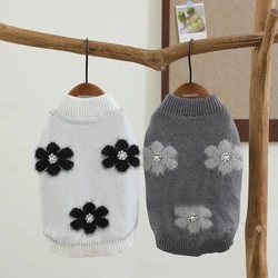 Suéter de flores para otoño e invierno para mascotas, suéteres básicos suaves con cuello redondo, suéter tejido, abrigo para mascotas, ropa para perros pequeños