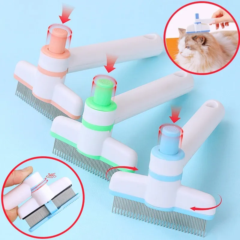 Peine para perros, cepillo ajustable para perros, removedor de pelo para mascotas con un botón, cepillo autolimpiante para gatos, peine de masaje, peines para el cuidado de perros, suministros para mascotas