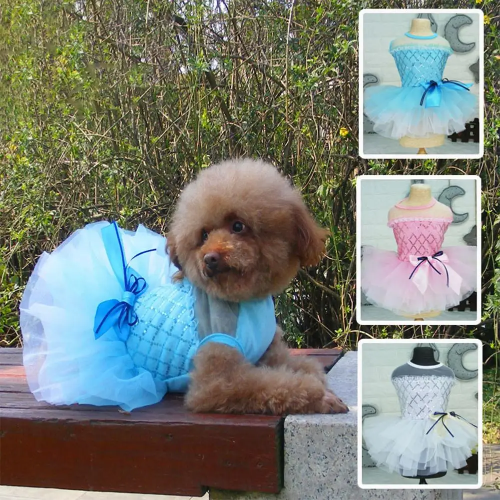 Encantador vestido de encaje para niña, exquisito disfraz de artesanía, vestido de encaje para cachorro de perro de princesa con diseño de lentejuelas - imagen 4