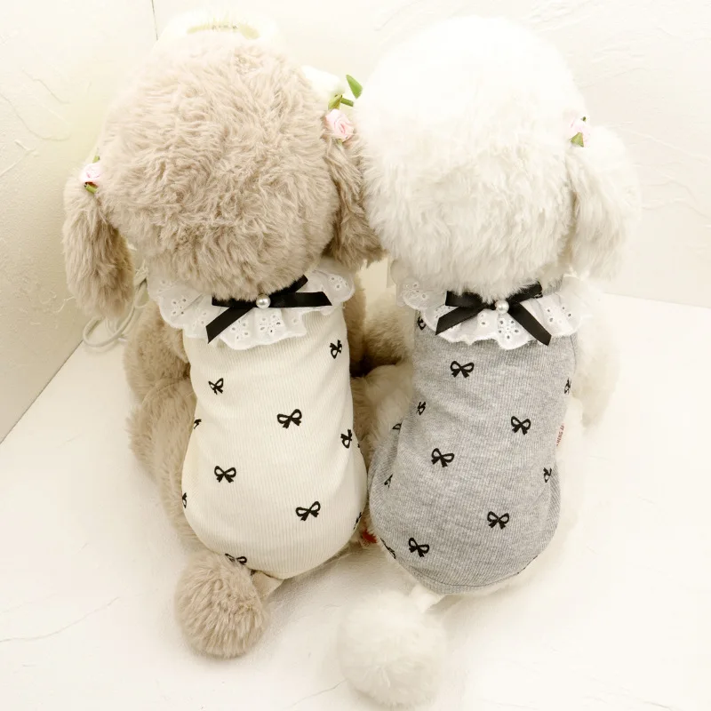 Chaleco con lazo Ins para mascotas, ropa para gatos, Sudadera con capucha con cuello de lazo de encaje de peluche, ropa para el hogar, camisa Base para mascotas, ropa para cachorros - imagen 3