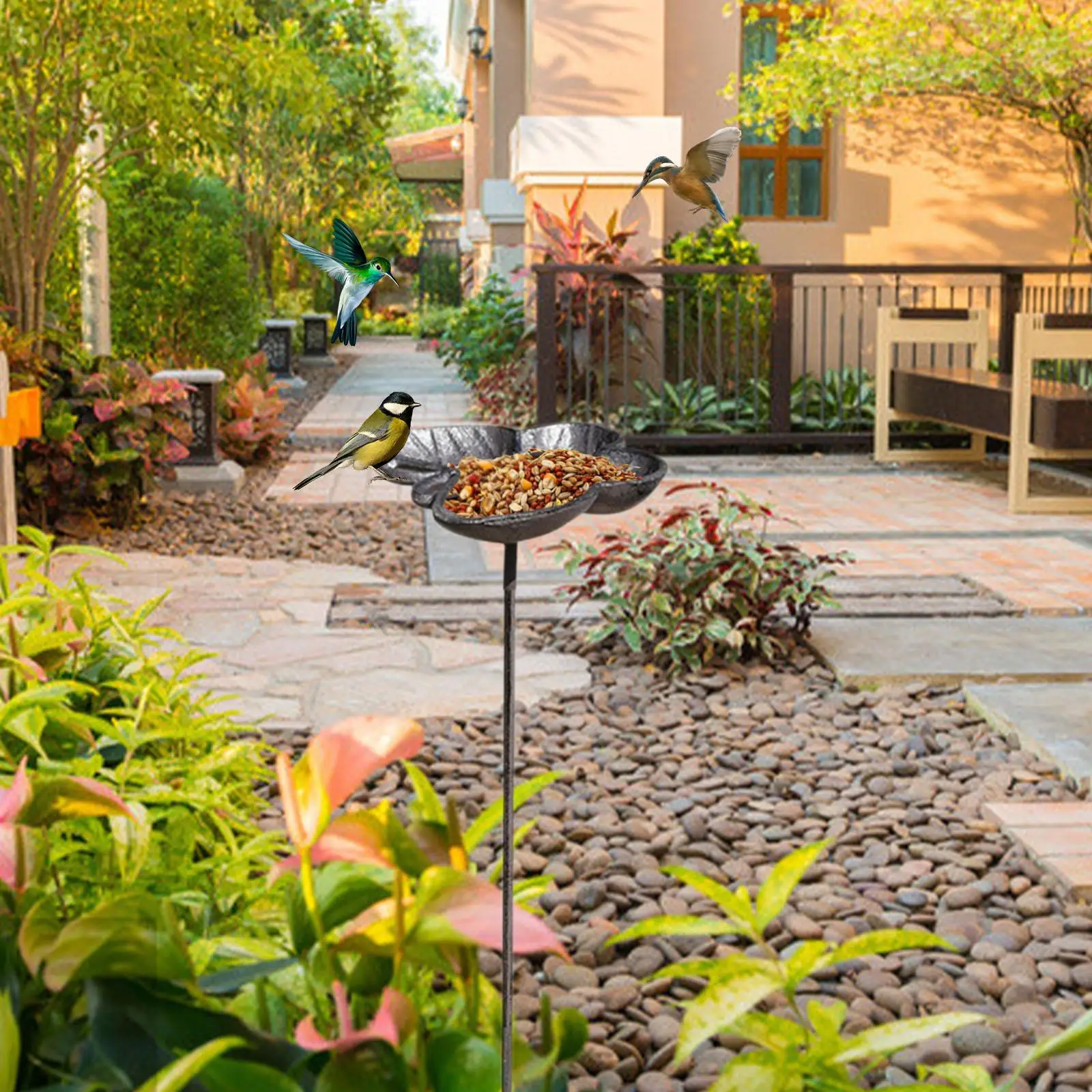 Bebedero y baño para pájaros de jardín – Hierro resistente intemperie - imagen 5