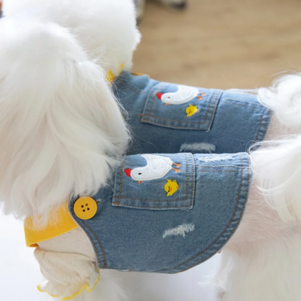 Falda de tirantes de mezclilla con falda de terciopelo para mascotas, ropa linda para el hogar, vestidos de perro Teddy Yorkshire Schnauzer, ropa para cachorros, Otoño e Invierno - imagen 2