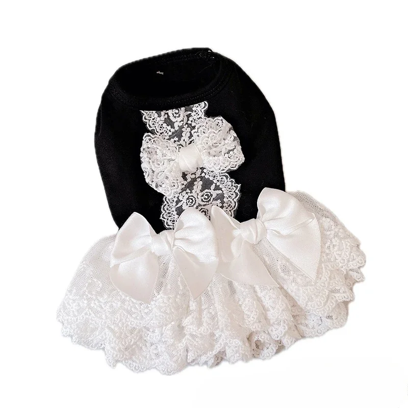 Falda mullida de encaje para mascotas, ropa con lazo para primavera y otoño, falda de encaje sin mangas con Base de princesa, ropa para perros pequeños y cachorros - imagen 5