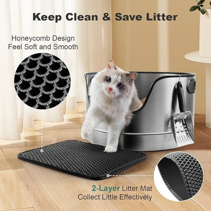 Caja de arena para gatos de acero inoxidable, inodoro grande para gatos, mascotas, cachorros, gatitos, cajas de arena para perros pequeños, gatitos, caja de arena semicerrada para gatos