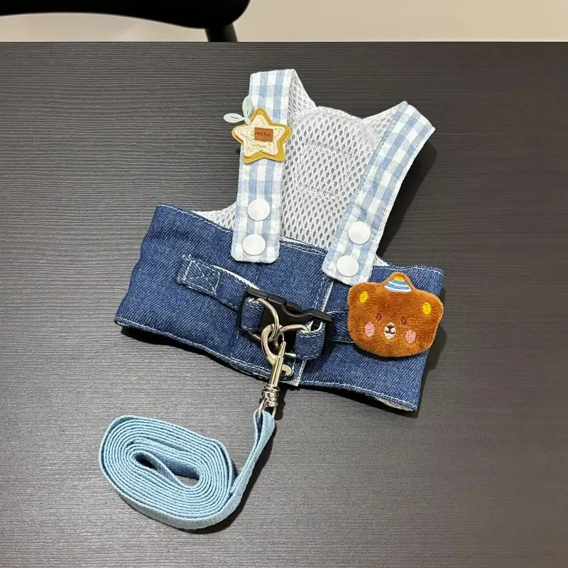 Cute Dog Harness Pet Traction Dog Harness And Leash Set Teddy Vest Striped Dog Walker Can Traction Cowboy Vest Accessories - imagen 4