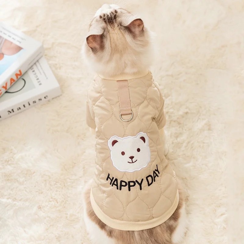 Chaqueta de invierno para perro, ropa cálida y suave para perro, chaqueta para cachorro a la moda, abrigo con estampado de oso, abrigo de algodón para gato, disfraz de Chihuahua, suministros para mascotas - imagen 4