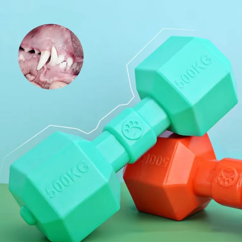 Mancuerna TPR para perro, juguete de entrenamiento para morder, juguete chirriante para jugar y interaciar con perros, palo de limpieza de dientes para moler cachorros - imagen 3