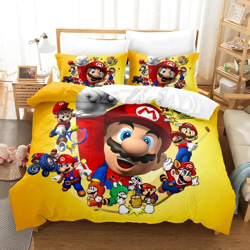 Anime Super Marios Bros Bedding Set Quilt Cover Pillowcase Cartoon Decor Bed Spead Bedroom Duvet Cover Bedding Suit Kids Gift - imagen 2