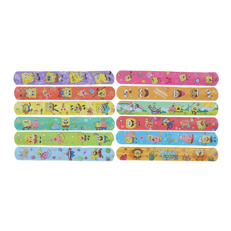 12 Uds. Pulseras de bofetada de Bob Esponja, correa para la muñeca, pulseras de bofetadas para niños, anillos para enganchar, juguete, suministros para fiestas, regalos de cumpleaños - imagen 5