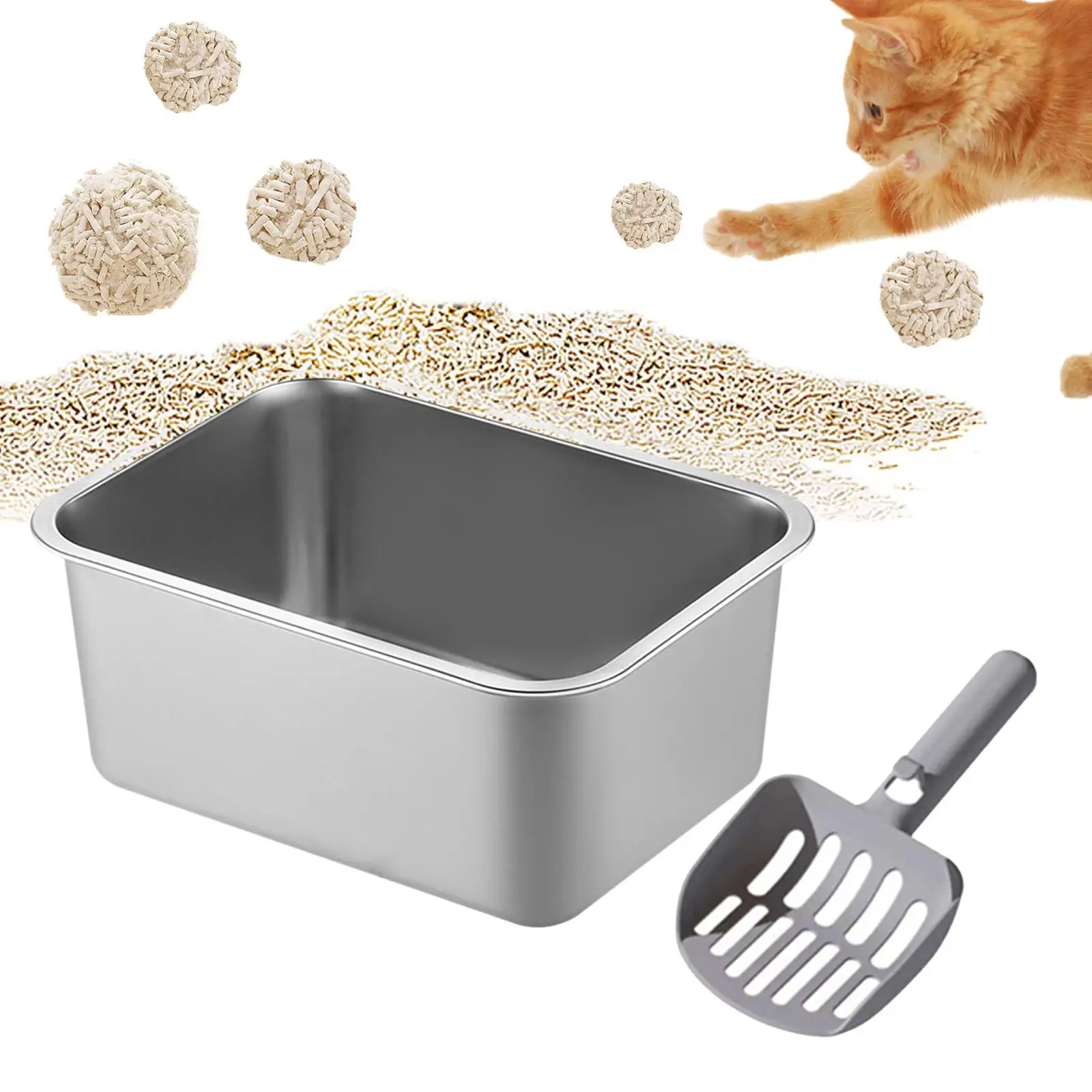 Open Top Pet Cat Litter Box Stainless Steel Pet Bedpan for Bunny Kitten Cat
