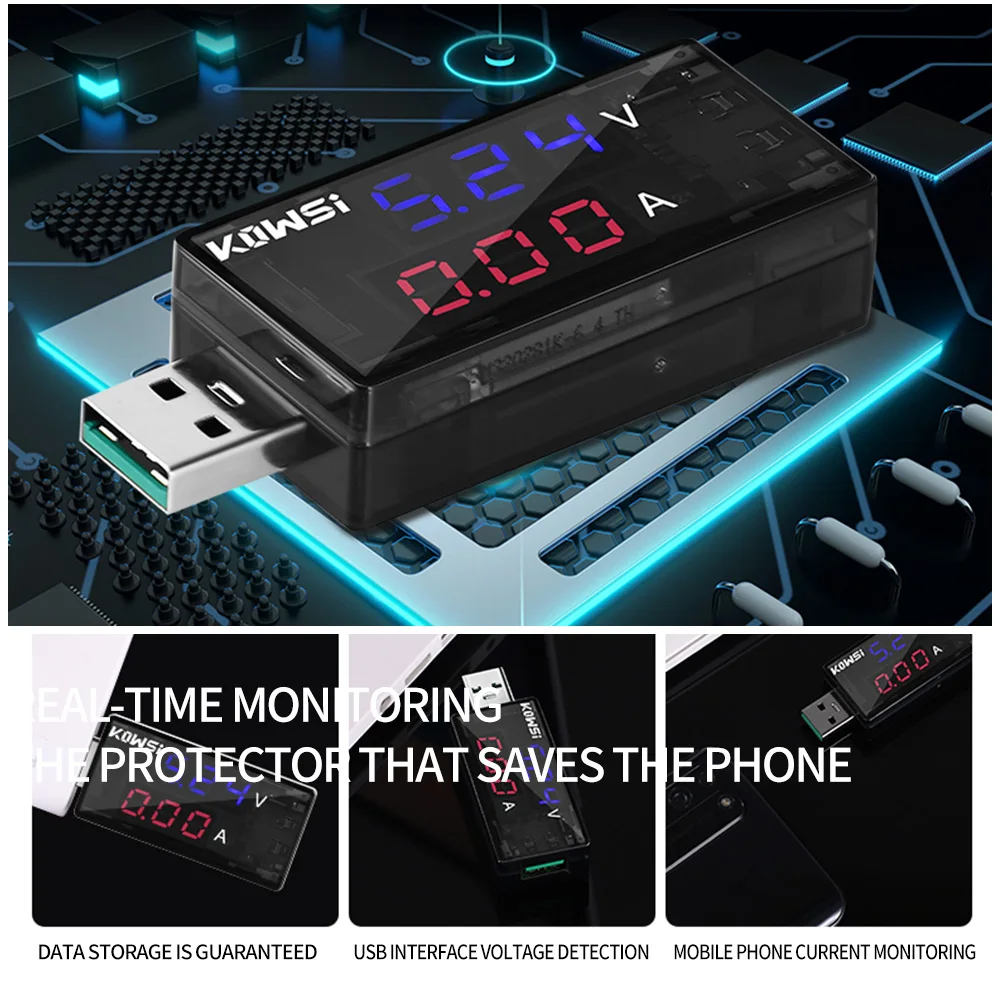 Probador USB rojo + azul probador de voltaje de corriente Dual DC cargador de batería Digital voltímetro amperímetro Detector indicador de cargador de energía - imagen 3