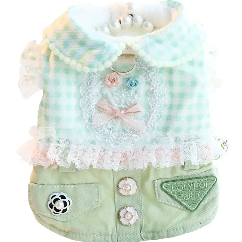 2025 nueva falda gruesa de princesa Otoño Invierno para perros pequeños gatos diseño vaquero a cuadros, ropa cálida para mascotas - imagen 5