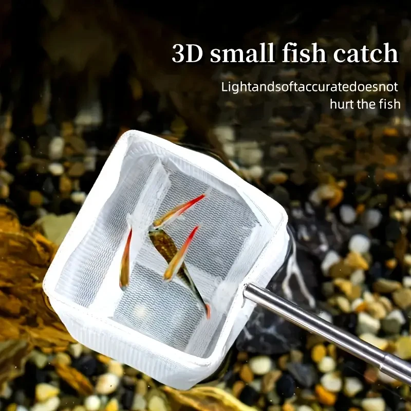 Mango cuadrado redondo de acero inoxidable, red de inmersión para acuario, equipo de pesca para atrapar peces ornamentales, tanque de camarones, accesorios limpios - imagen 5