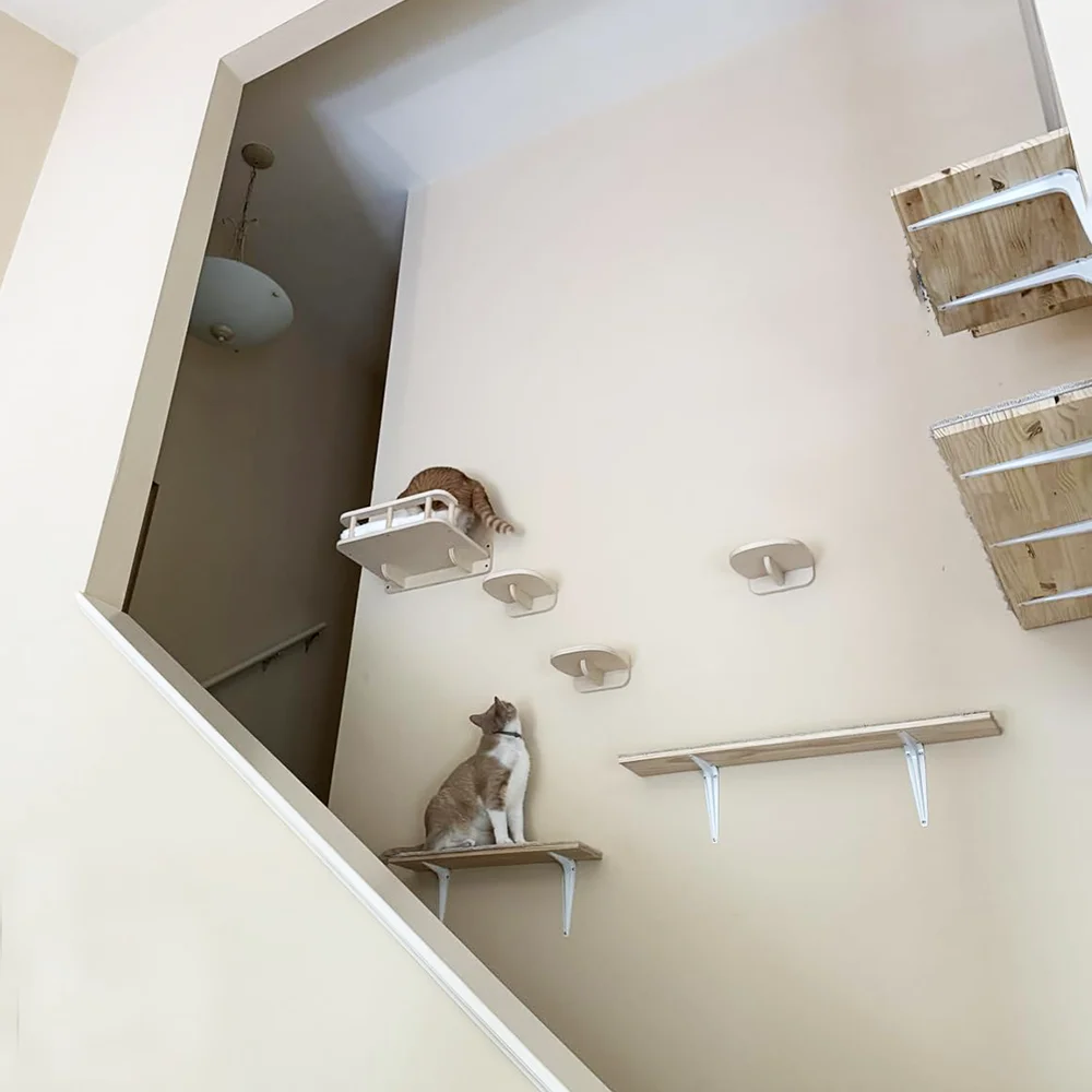 Estantes de pared para gatos, escalones de madera para gatos, muebles antideslizantes montados en la pared, muebles para mascotas de madera maciza adecuados para gatos para jugar