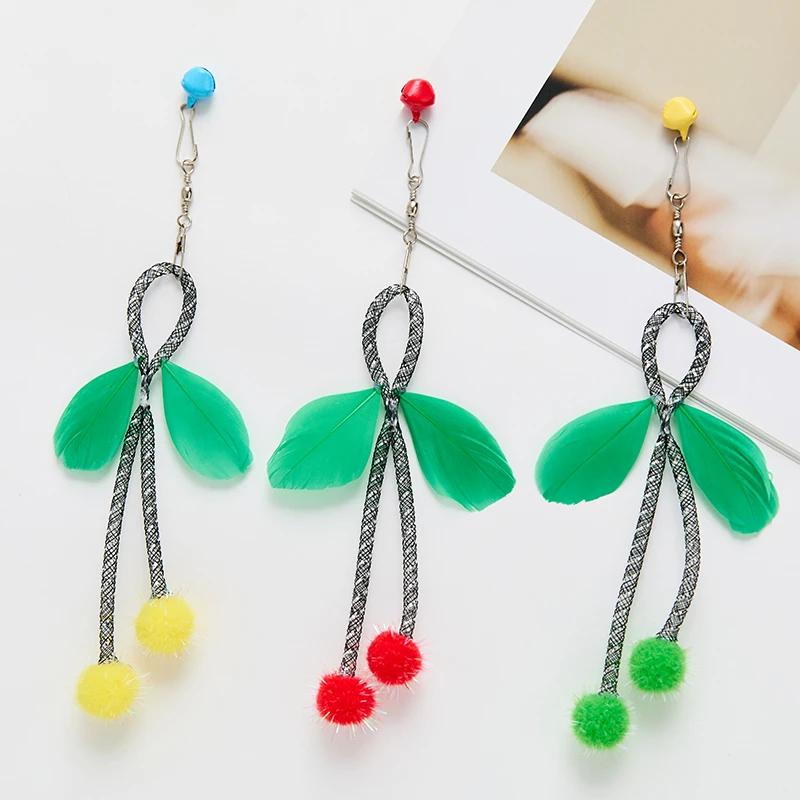 Palo de malla elástica para gatos, bola de lana con borlas, juguetes interactivos de colores, juguete para gatos con campana, rompecabezas para gatitos, juguetes para mascotas, 3 uds. - imagen 3