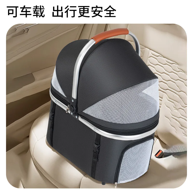 Carro para mascotas, carrito plegable ligero, bolsa para perros y gatos, jaula de separación para salir, jaula para coche para perros y gatos - imagen 2