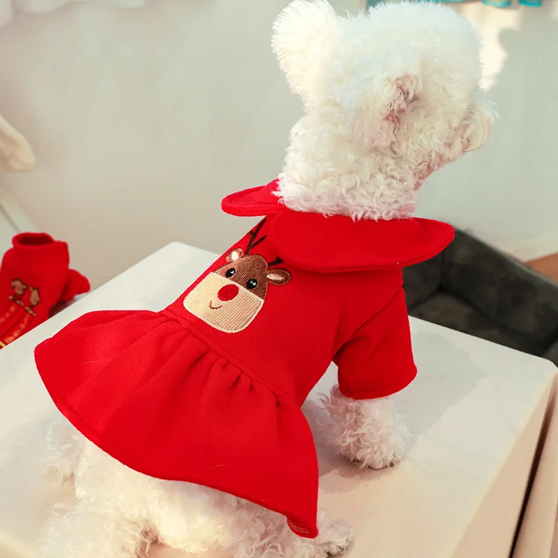 Nuevo disfraz de Navidad, ropa para perros de reno, suéter de punto grueso cálido de invierno, sudaderas con capucha para cachorros, vestido para perros pequeños, niño y niña - imagen 4