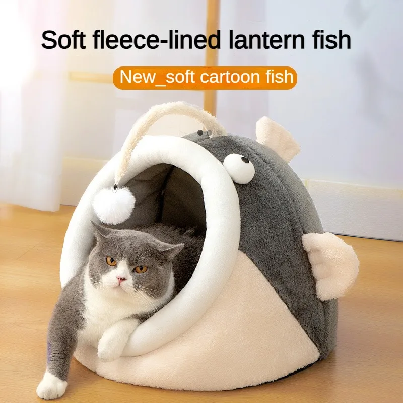 Cama tipo farol para gatos, cesta cálida para mascotas, cojín acogedor para tumbona, tienda de campaña, cueva muy suave y lavable - imagen 2
