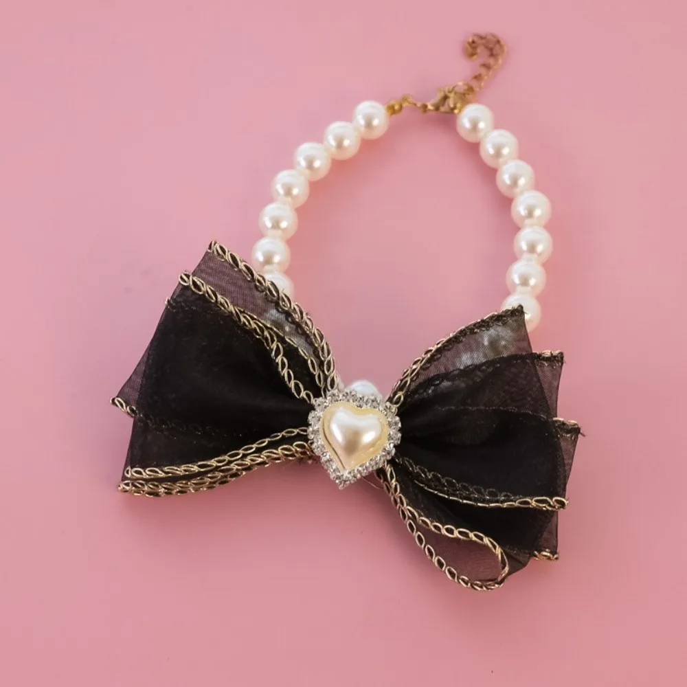 Collar de perla con lazo y toallita para gatitos cachorros elegante - imagen 5