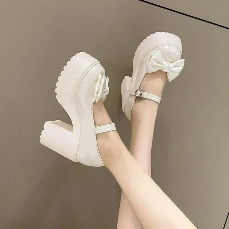 Zapatos Mary Jane Sle de tacón alto con suela gruesa para mujer, zapatos individuales de moda británica Sle para primavera y otoño, suela de goma con punta redonda - imagen 3