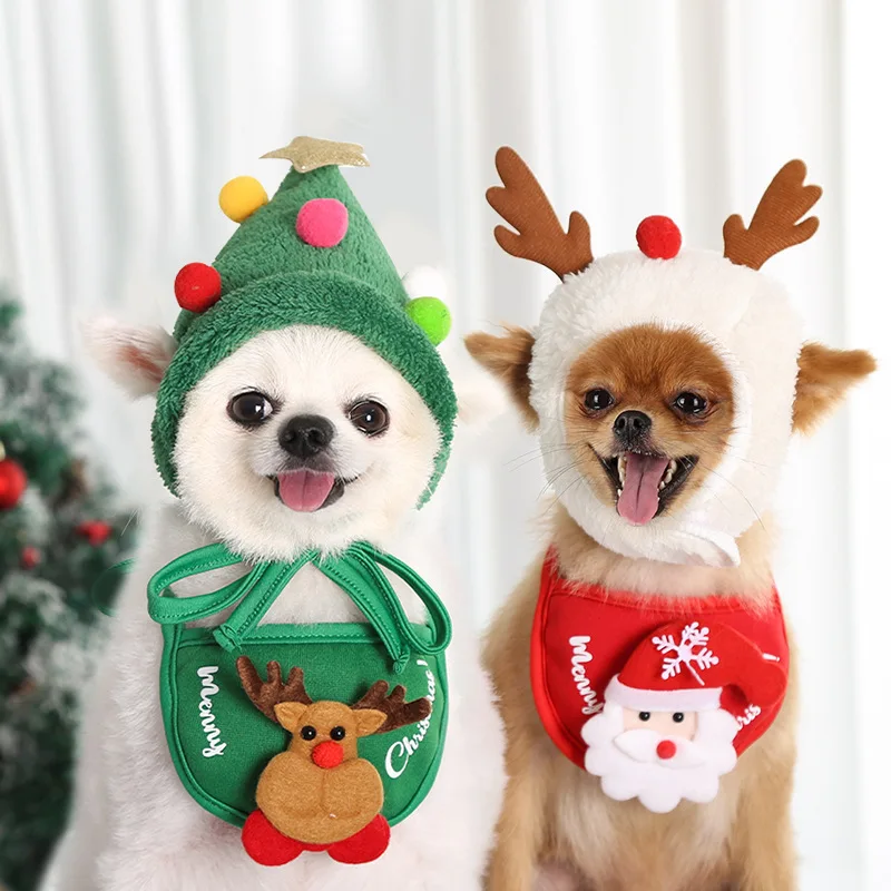 Gorro de Navidad para perros y gatos, toalla para Saliva, babero, ropa de otoño e invierno, suministros de vestir, gorros para perros, sombrero de cumpleaños para gatos - imagen 2
