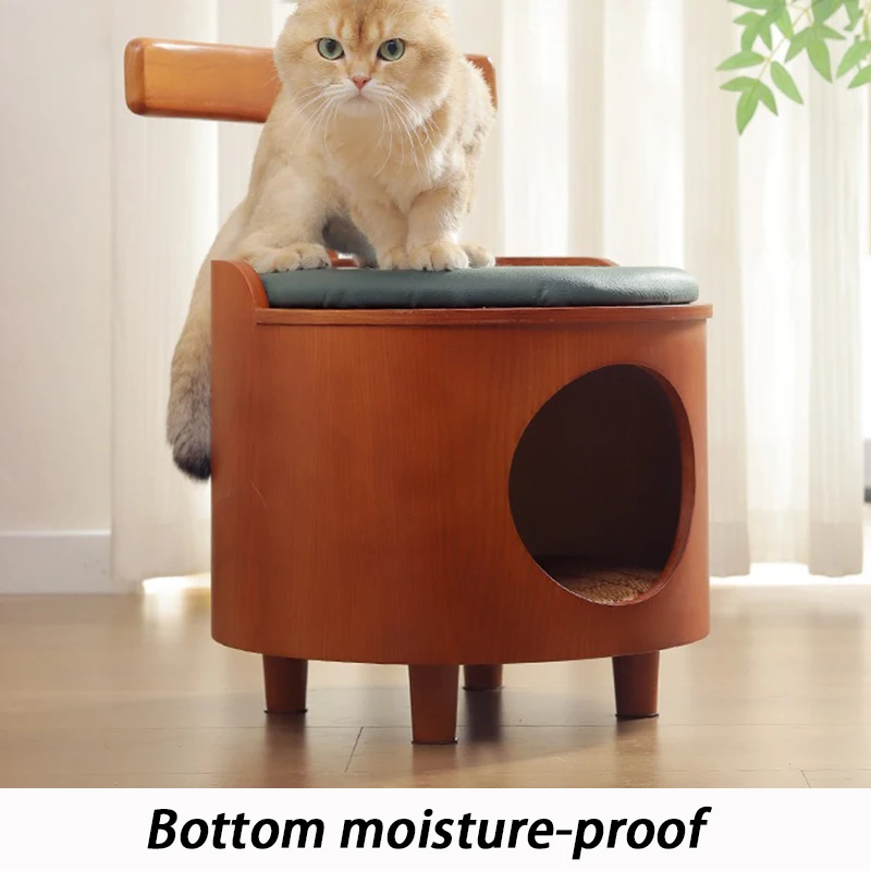Taburete nido de gato de doble uso de madera, casa interior, escondido cerrado, taburetes para zapatos, camas para gatos durmientes, cálido, a prueba de humedad para mascotas - imagen 5