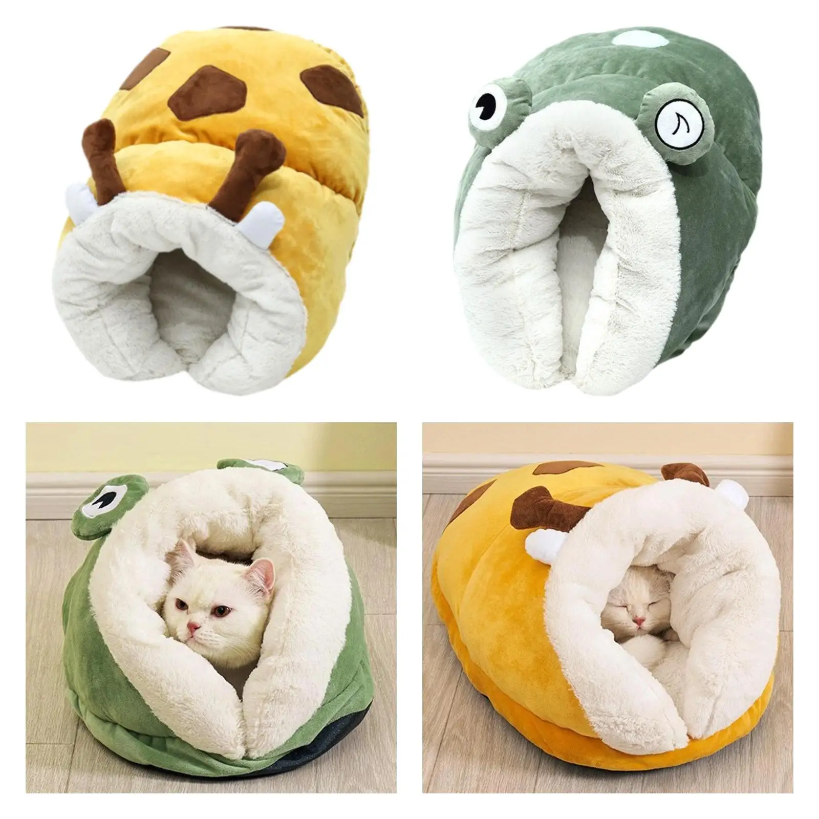 Cat Cave Bed Plush Burrowing Cave Anti Slip Bottom Hooded Cute Cat Hut Sleeping Bag Winter Warm Pet Bed for Indoor Gift Puppy