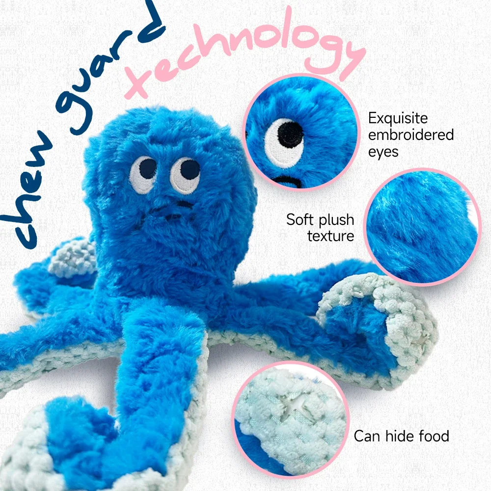 Pulpo mascota juguete de peluche gato perro chirriante pulpo juguete resistente a mordeduras cachorro entrenamiento juguete - imagen 2