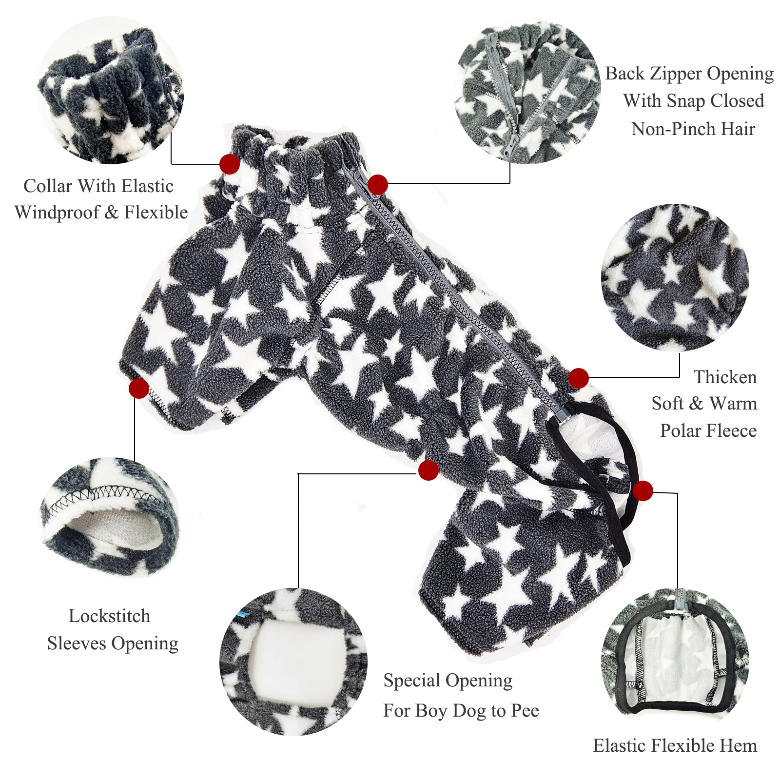 Abrigo de lana para perros pequeños, mono cálido a prueba de viento para mascotas con cremallera, traje de invierno para perros, barriga totalmente cubierta para perros y niñas - imagen 3