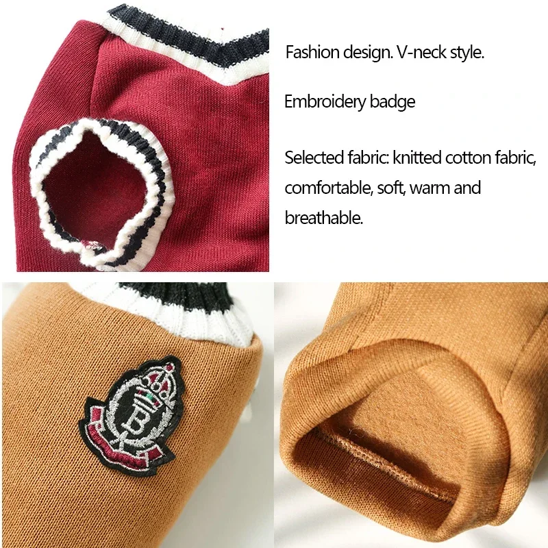 Suéteres para perros de estilo universitario, ropa cálida de invierno para perros pequeños y medianos, chaleco para cachorros y gatos, abrigo Yorkie de Bulldog Francés - imagen 3