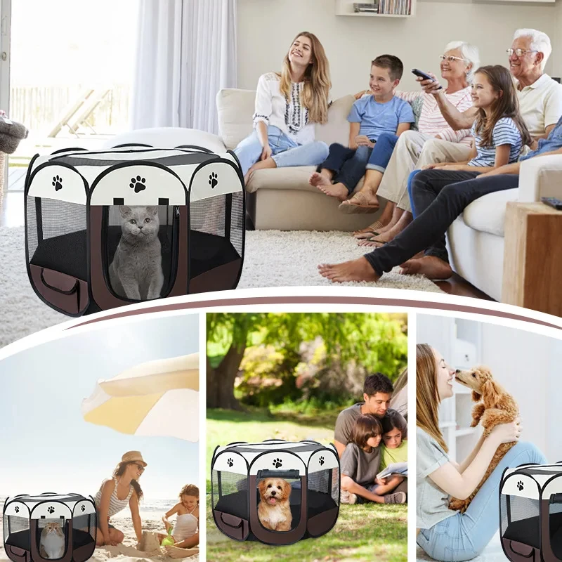 Tienda plegable para mascotas, casa para gatos con agarre duradero, tela Oxford, valla octogonal para mascotas, jaulas portátiles para exteriores para perros pequeños, vallas para gatos para invierno - imagen 3