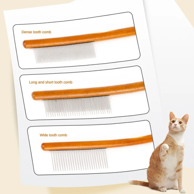 Alargamiento de madera para gatos, peine Retro portátil profesional para aseo de mascotas, limpieza de cabello sin interferencias, productos de limpieza para mascotas - imagen 3