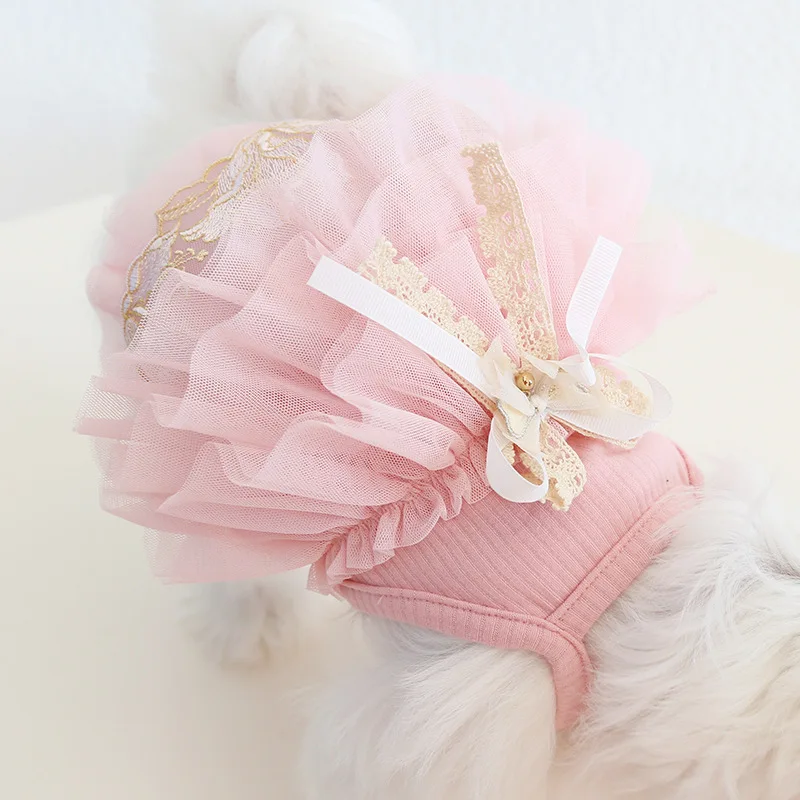 Falda con tirantes de encaje para mascotas, falda abombada de malla para perros, camiseta sin mangas de peluche para gatos, vestidos para perros pequeños, ropa para cachorros - imagen 3