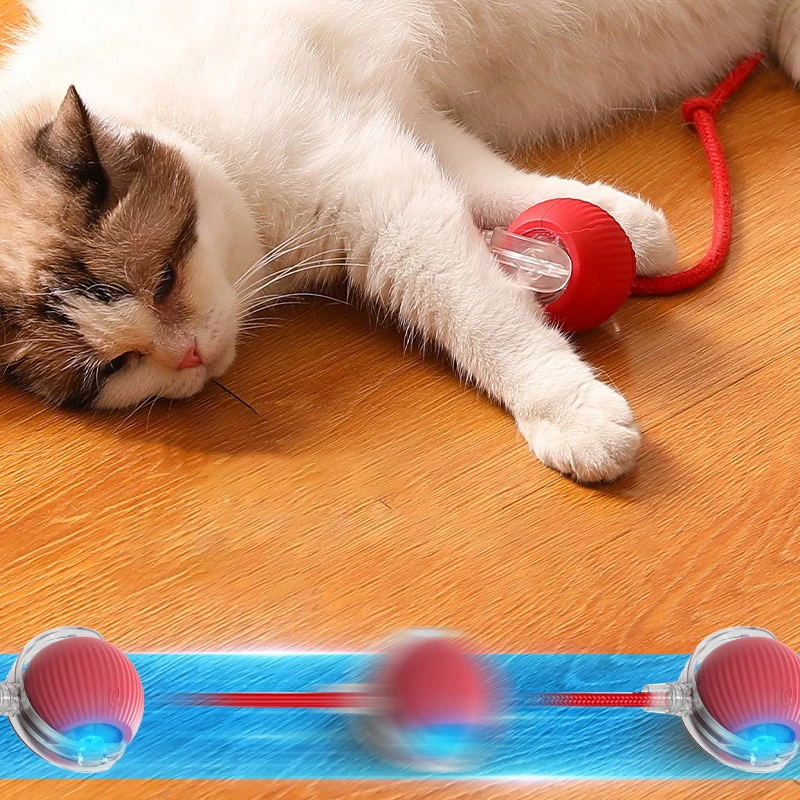Pelota de juguete interactiva eléctrica para gatos, Bola rodante automática para burlas, imitación de cola de ratón, juguetes de entrenamiento recargables para perros y gatos - imagen 2