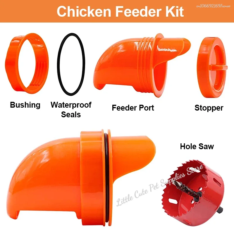 Alimentador de aves de corral para pollos, Kit de puerto de alimentador a prueba de lluvia, contenedor de tanque de cubo, Kit de alimentación por gravedad, canales - imagen 4