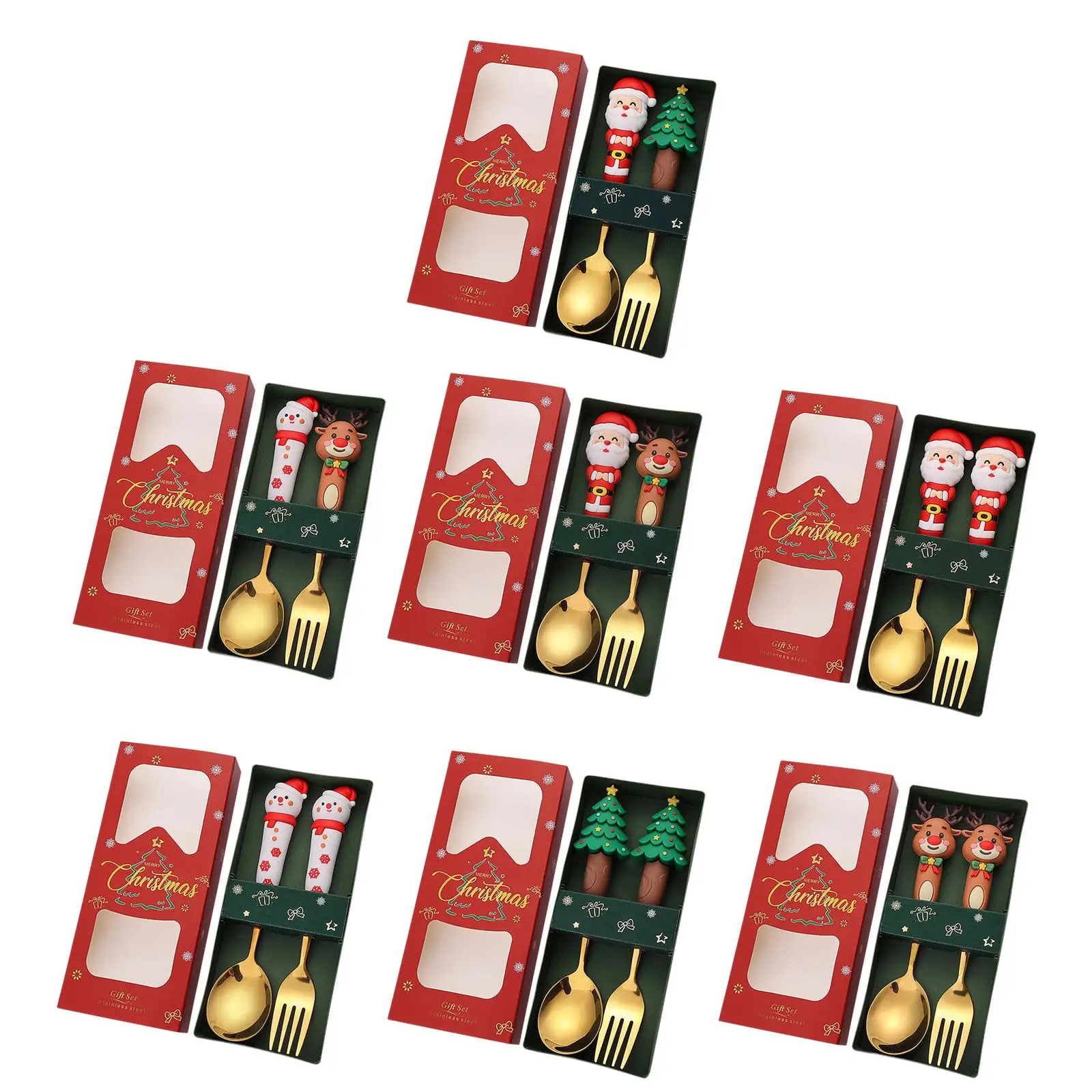 Christmas Spoons Forks Set Reusable Tea Spoons Stainless Steel Dessert Spoons Forks for Christmas Party Xmas Daily Use Dessert