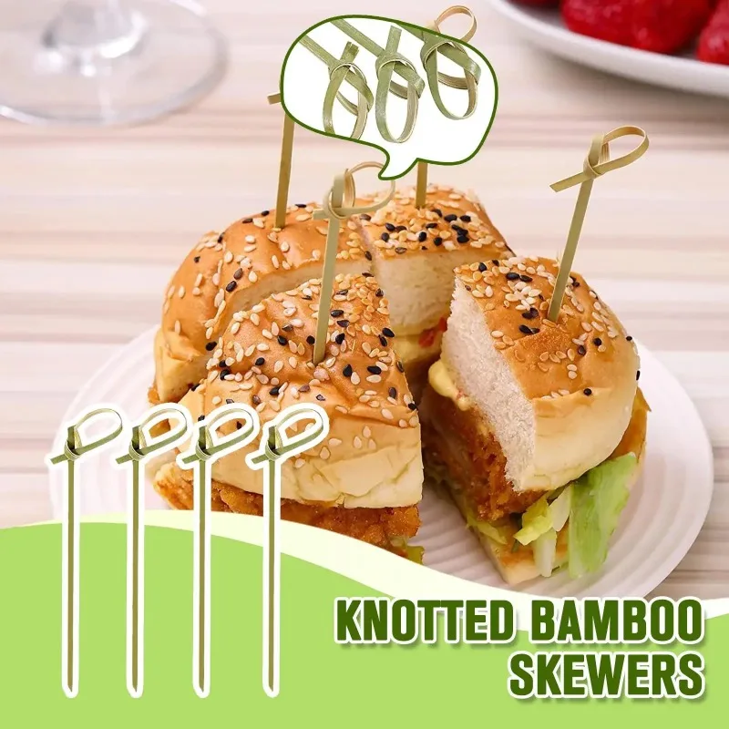 100 Uds. Brochetas desechables con nudo de bambú, selecciones de cóctel con extremos retorcidos para aperitivos, sándwiches de Club, tenedores de barbacoa para fiesta - imagen 5